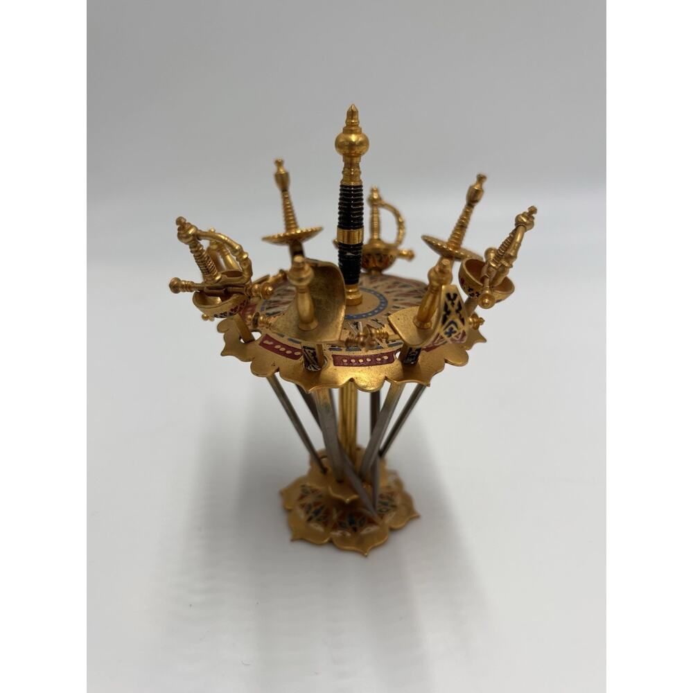 Vintage Toledo Sword Cocktail Picks Brass Barware Set Mid Century Spain 8 Swords